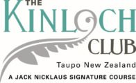 The Kinloch Club logo featuring a silver fern design, with text “Taupo New Zealand – A Jack Nicklaus Signature Course.”