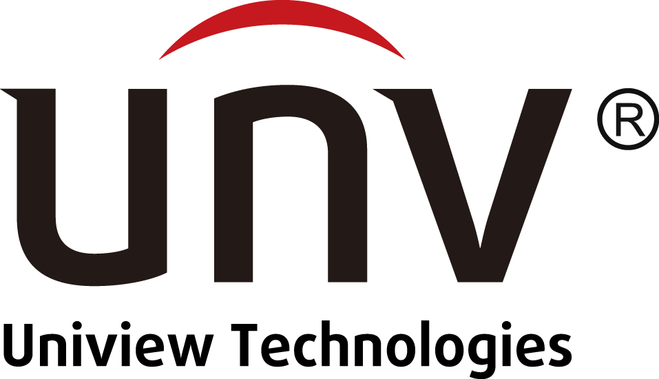 Uniview (UNV) logo with stylized lowercase letters and a red curved line above the