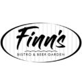 Logo of Finn’s Bistro & Beer Garden featuring bold black script text inside an oval outline with subtle vertical lines in the background.