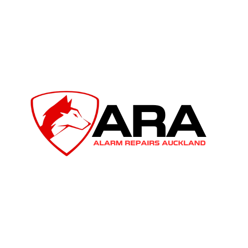 Alarm Repairs Auckland logo featuring a red horse inside a shield with bold black and red text.