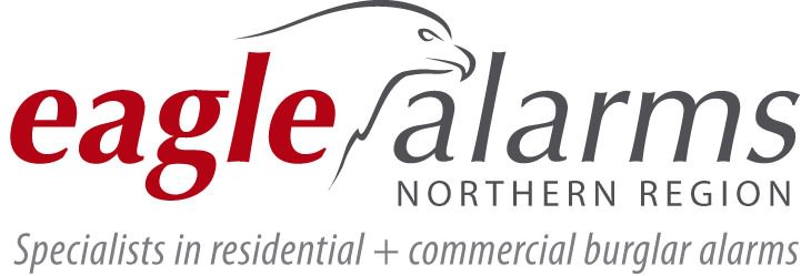 Eagle Alarms Northern Region logo with eagle graphic and tagline “Specialists in residential + commercial burglar alarms.”